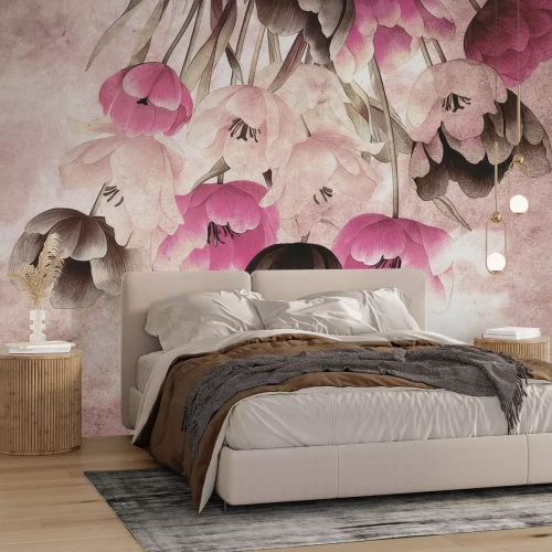 Papier peint  Tulipes rétro sur béton