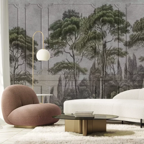 Papier peint  Forêt sur fond de stuc texturé