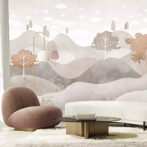 Papier peint  Paysage d'automne avec des arbres sur les collines dans un style aquarelle