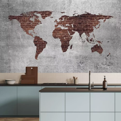 Papier peint  Carte du monde en briques rouges sur fond texturé