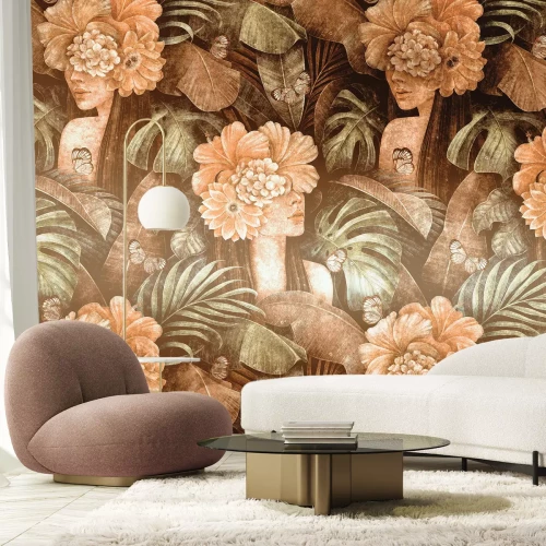 Papier peint  Motif vintage avec des femmes parmi des fleurs