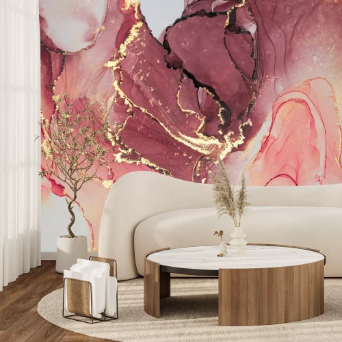 Papier peint  Marbre abstrait en rouge et or