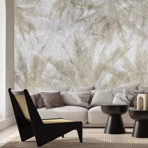 Papier peint  Palmiers tropicaux sur fond texturé gris