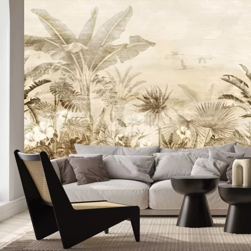 Papier peint  Paysage d'oiseaux et de jungle de style vintage