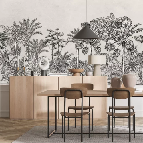 Papier peint  Paysage de forêt tropicale monochrome