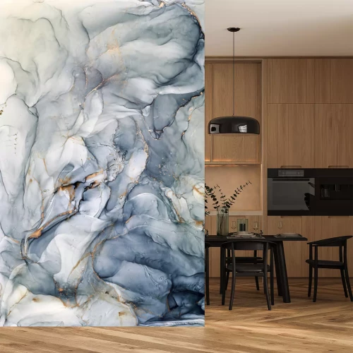 Papier peint  Marbre bleu avec des accents dorés dans un style aquarelle