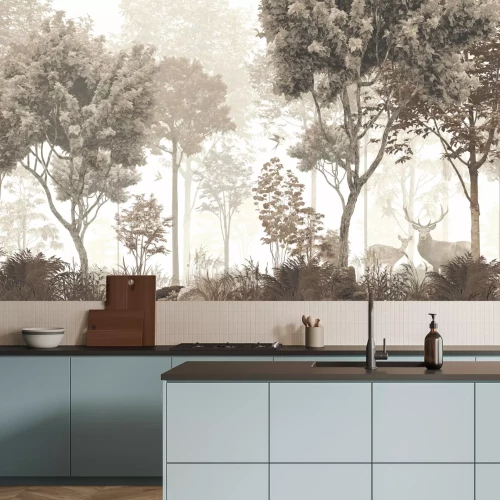 Papier peint  Cerfs et chevreuils dans le paysage naturel de la forêt