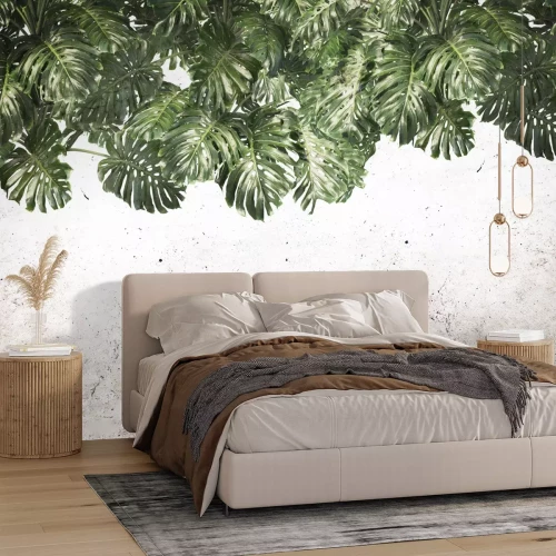 Papier peint  Feuilles de monstera vertes suspendues au-dessus