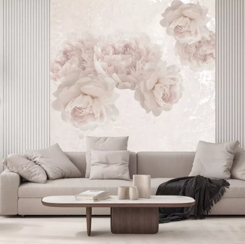Papier peint  Pivoines aux couleurs pastel sur fond structuré