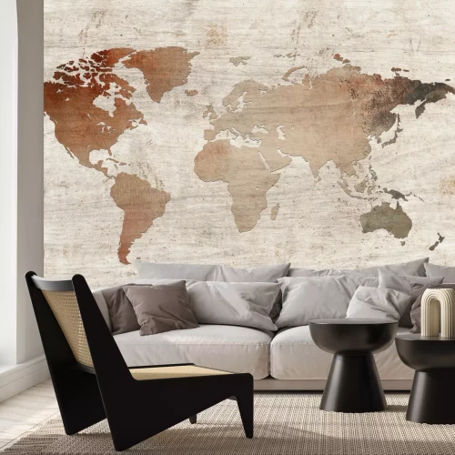 Papier peint  Carte du monde rétro sur fond en bois