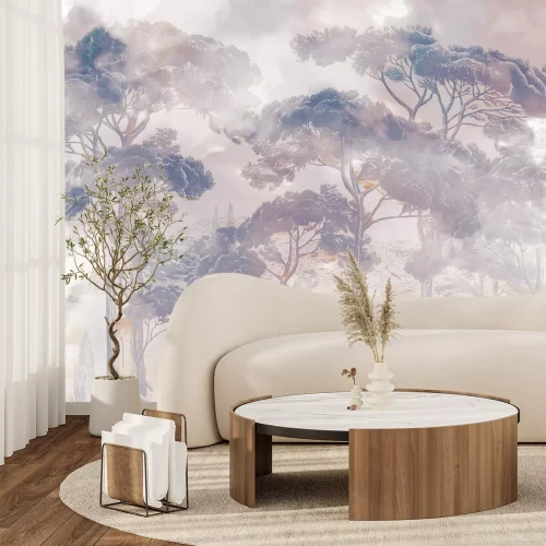 Papier peint  Arbres dans le brouillard, paysage naturel