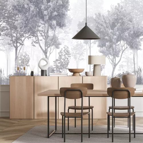 Papier peint  Un paysage forestier mystérieux aux couleurs monochromes