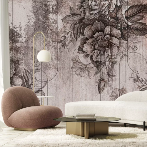 Papier peint  Motif de fleurs et de formes géométriques de style vintage