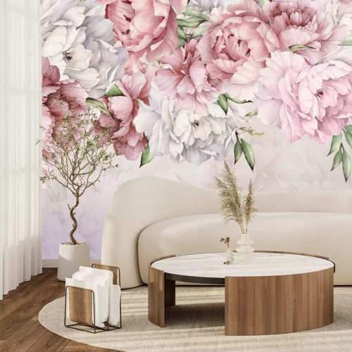 Papier peint  Fleurs poudrées suspendues au-dessus d'un fond clair