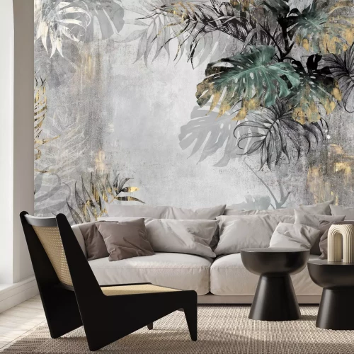 Papier peint  Une composition végétale avec des monsteras sur du béton