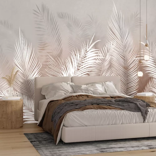 Papier peint  Une composition de feuilles de palmier tropicales sur un fond pastel