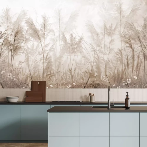 Papier peint  Composition de motifs botaniques avec des herbes et des fleurs blanches