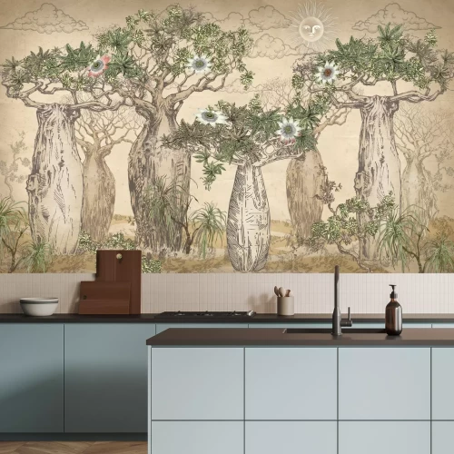 Papier peint  Paysage de baobab africain de style vintage
