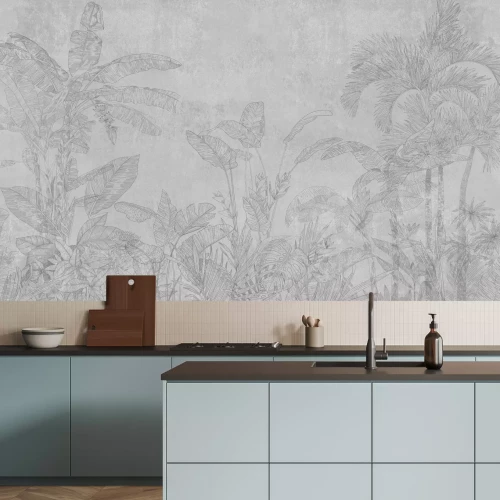 Papier peint  Un paysage de jungle subtil dans des tons de gris