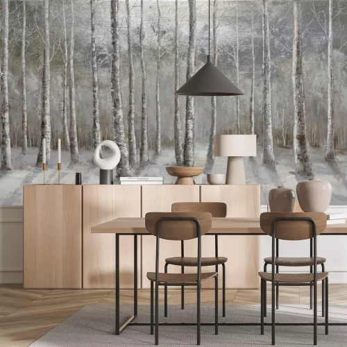 Papier peint  Paysage d'arbres dans une forêt d'hiver