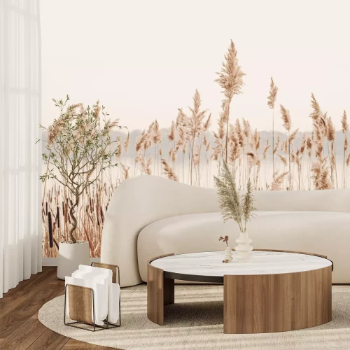 Papier peint  Paysage avec des herbes au bord du lac