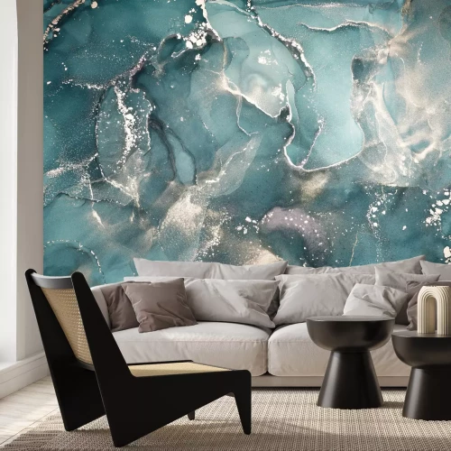 Papier peint  Composition abstraite en marbre de couleur turquoise