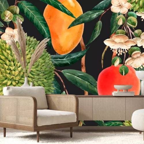 Papier peint  Durians et mangues dans une composition tropicale