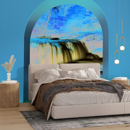 Papier peint  Vue sur une cascade dans la forêt automnale