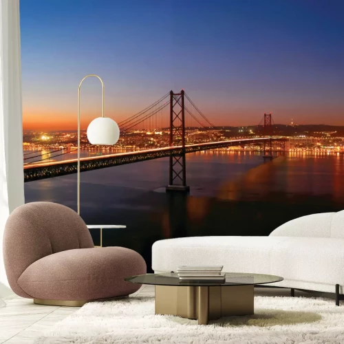 Papier peint  Paysage avec un pont au coucher du soleil