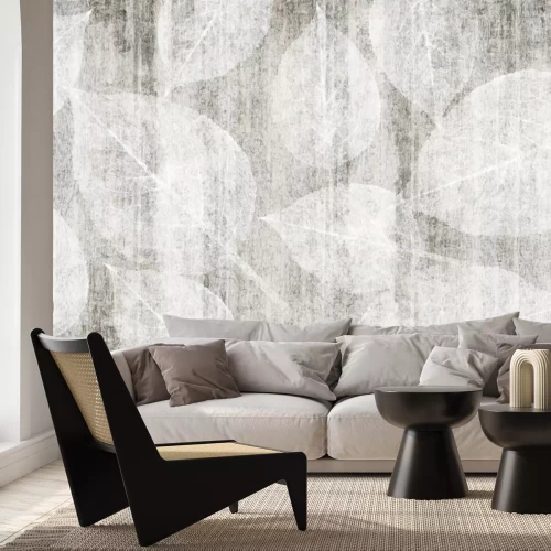 Papier peint  Feuilles subtiles sur fond en carton dans des tons de gris