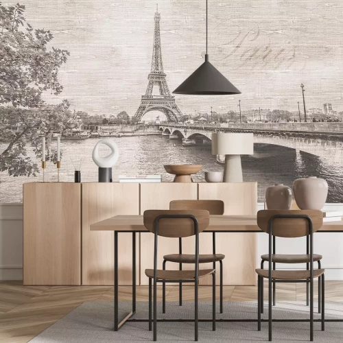 Papier peint  Paysage vintage de Paris avec la Tour Eiffel décor classique