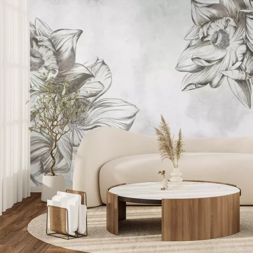 Papier peint  Lotus délicat sur fond brut dans des tons de gris