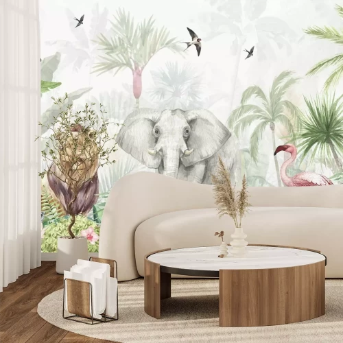 Papier peint  Fresque de jungle tropicale avec des animaux