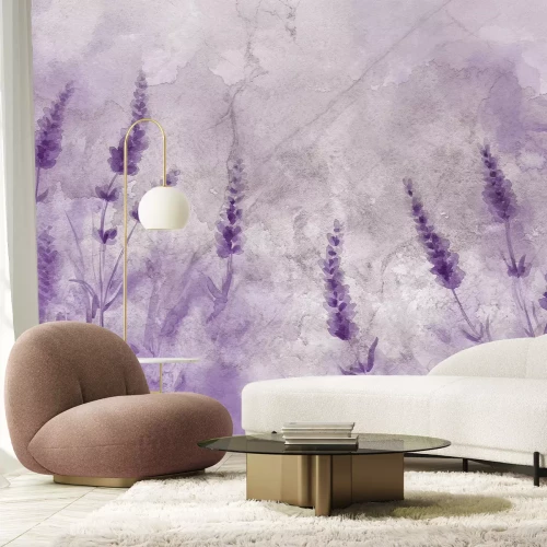 Papier peint  Motif aquarelle représentant un champ de lavande
