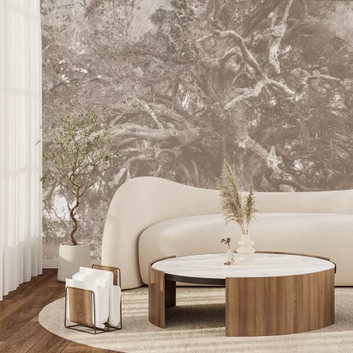 Papier peint  Paysage de style vintage avec arbre et texture béton