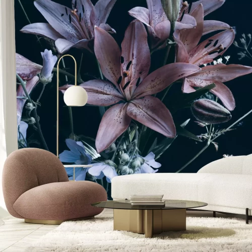 Papier peint  Fleurs de lys sur fond sombre