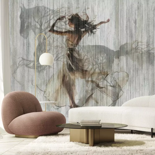 Papier peint  Abstraction artistique d'une femme et d'un cheval en mouvement motif moderne