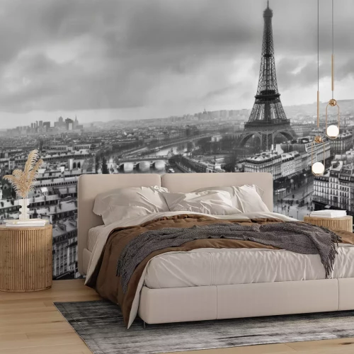 Papier peint  Paysage urbain de Paris avec la rivière et la tour Eiffel