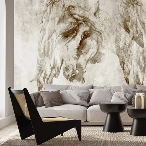 Papier peint  Imitation d’une tête de cheval sur un mur en béton