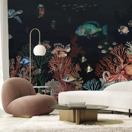 Papier peint  Monde sous-marin avec des poissons colorés et un récif de corail