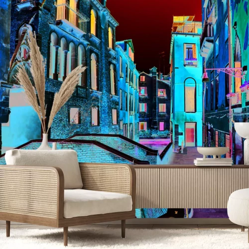 Papier peint  Canal pittoresque avec pont entouré de maisons