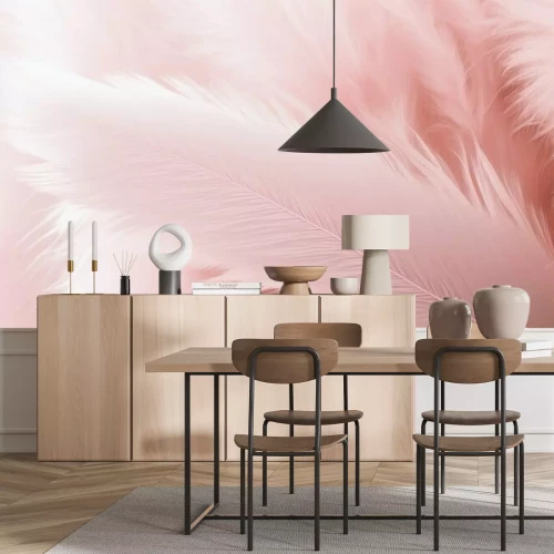 Papier peint  Gros plan de plumes roses sur fond pastel