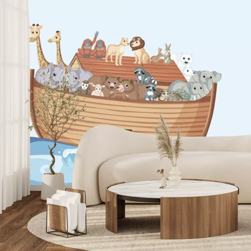 Papier peint  Bateau plein d'animaux qui se balance sur les vagues