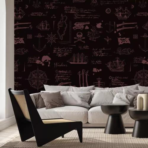 Papier peint  Motif pirate stylisé avec des icônes de navires et de compas