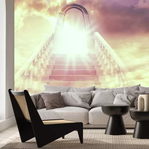 Papier peint  Escaliers menant à une porte avec de la lumière