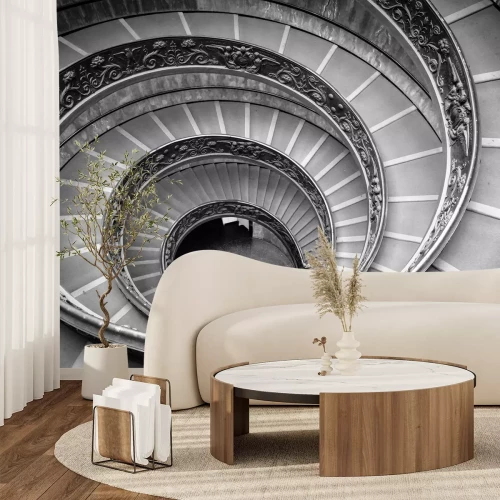 Papier peint  Photo monochromatique d'un escalier en colimaçon