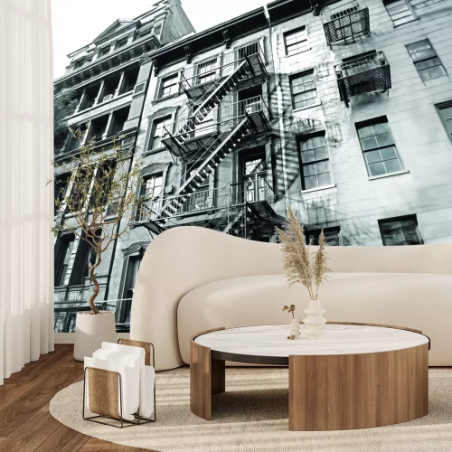 Papier peint  Photo en noir et blanc d'un immeuble avec escaliers