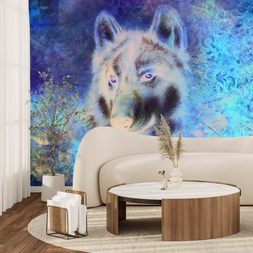 Papier peint  Portrait de loup avec un ornement décoratif en arrière-plan