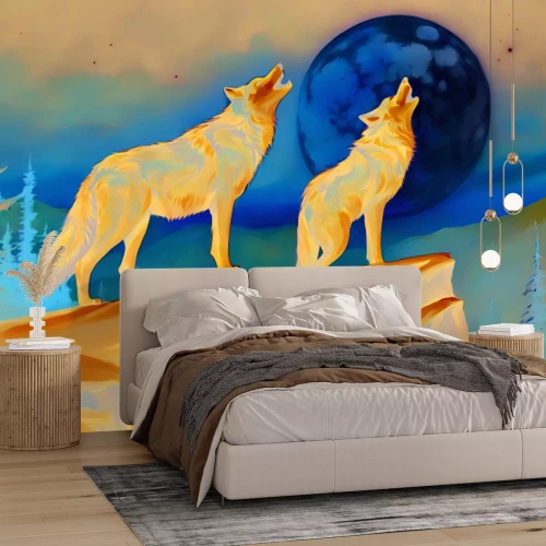 Papier peint  Loups sur le flanc de la montagne lors de la pleine lune