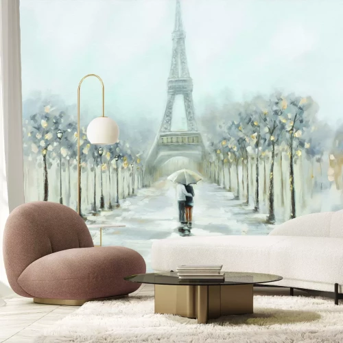 Papier peint  Aquarelle délicate avec la Tour Eiffel et les réverbères